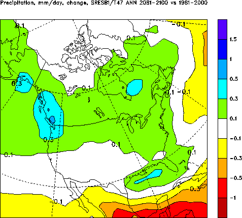 Precipitation change in 2081-2100 vs 1981-2000